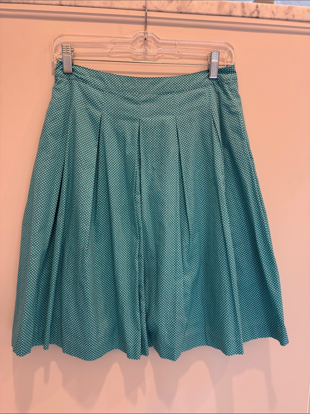 Talbots Teal Microdot Pleated A-Line Skirt